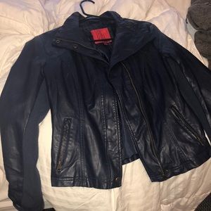 Navy blue leather jacket// like new condition